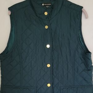 Valerie Bertinelli hunter green quilted vest; princess seams in front and back.